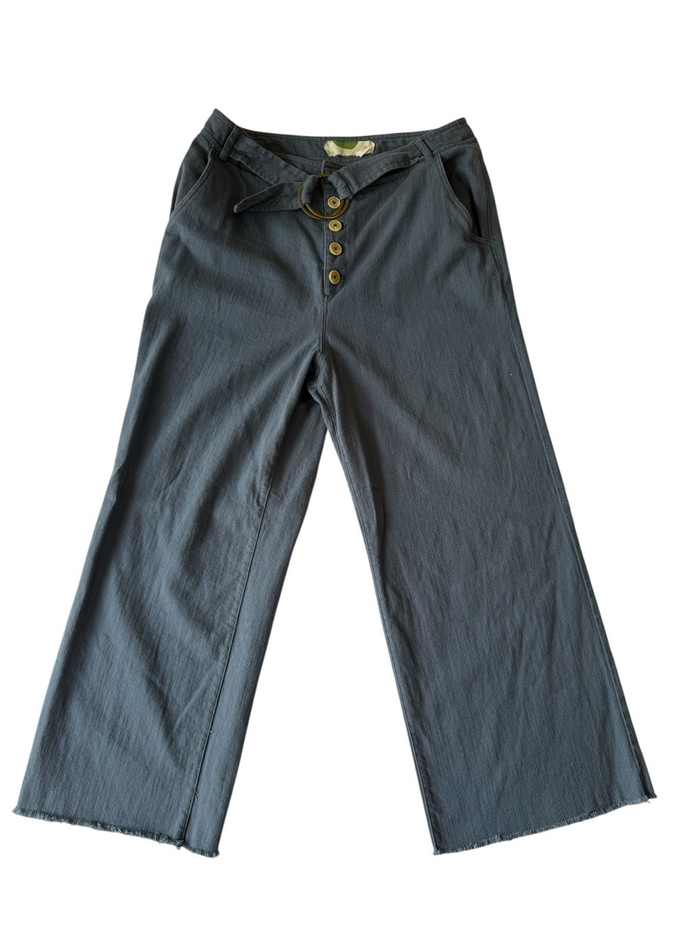Anthropologie Button-Front Wide Leg Pants in Slate Blue with Gold Ring Size 14